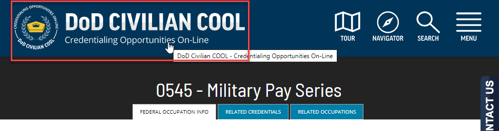 Top banner of page with Marine Corps COOL logo highlighted